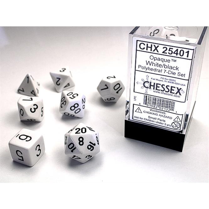 SET 7 DADI POLIEDRICI OPACHI - WHITE W/BLACK