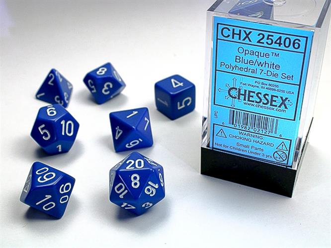 SET 7 DADI POLIEDRICI OPACHI - BLUE W/WHITE