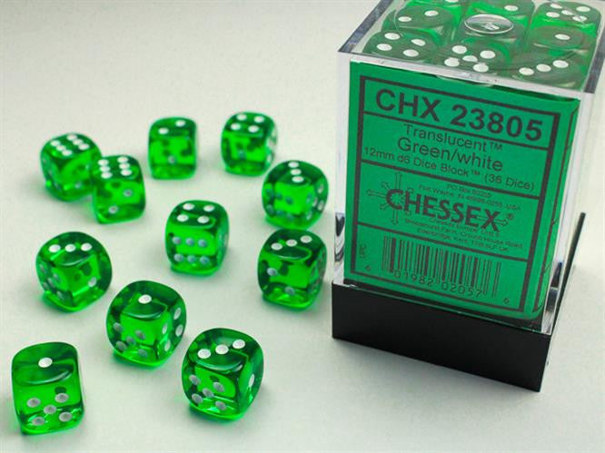 SET 36 DADI 6 FACCE 12MM - GREEN W/WHITE
