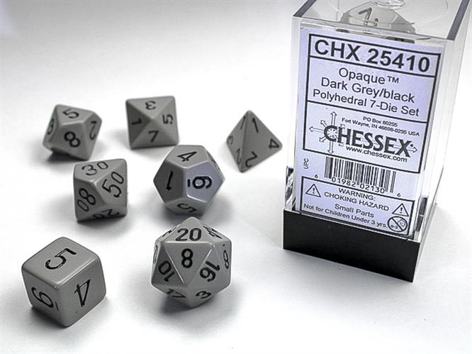 SET 7 DADI POLIEDRICI OPACHI - GREY W/BLACK