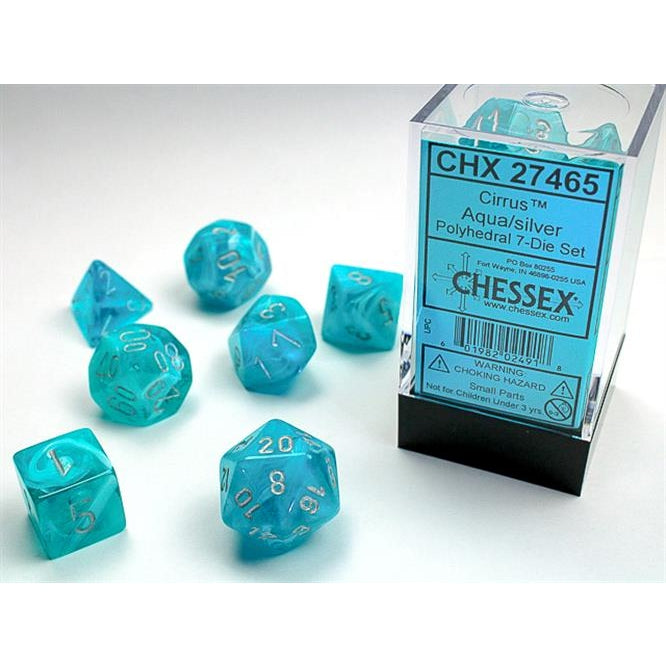 SET 7 DADI POLIEDRICI - CIRRUS AQUA W/SILVER