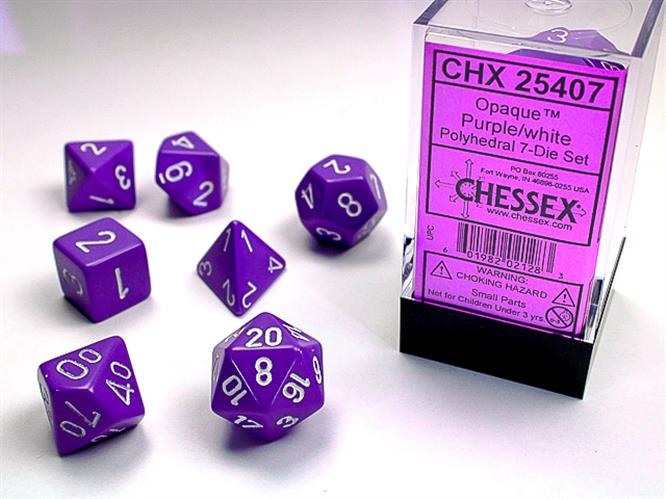 SET 7 DADI POLIEDRICI OPACHI - PURPLE W/WHITE